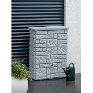 Arves Regentonne Maurano 300 l in Granit-Optik mit Wasserhahn und Gießkanne.