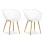 Homestyle4u Gartenstuhl 2er Set, weiße Kunststoffschale mit Holzoptik-Beinen. Gartenmöbel für Terrasse und Balkon.