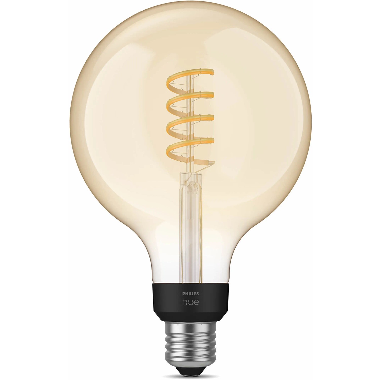 Philips Hue White Ambiance Filament E27 G125 LED-Lampe im Vintage-Look mit warmweißem Licht.