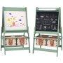 AIYAPLAY Kindertafel 3 in 1: Whiteboard, Kreidetafel und Papierrolle mit Aufbewahrungskörben.