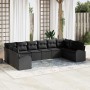 Schwarzes 10-teiliges vidaXL Garten-Sofa-Set aus Poly Rattan für Terrasse und Garten.