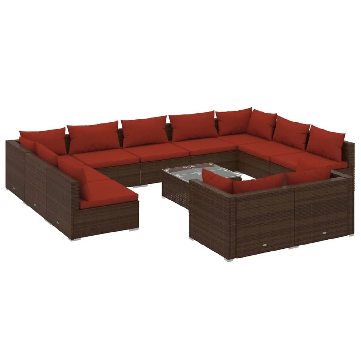 vidaXL 12-Tlg Garten-Lounge-Set mit Kissen Braun Poly Rattan 3102083