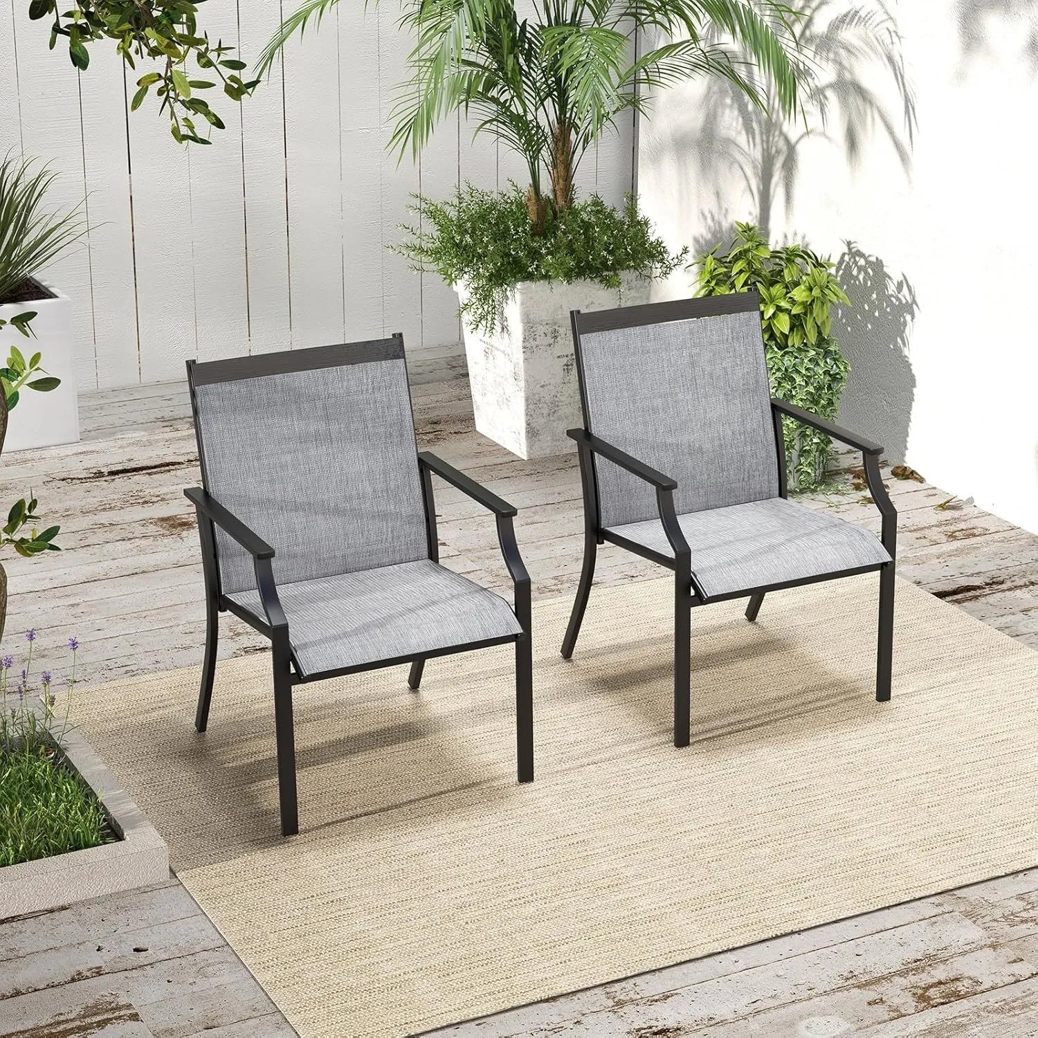 Costway 2er Set Gartenstühle Terrassenstühle Breite Sitzfläche Grau_6