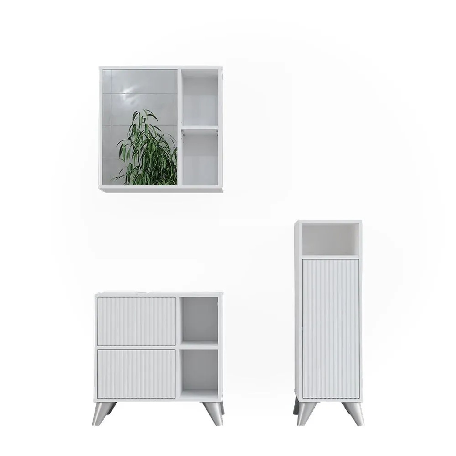 Vicco Badmöbel-Set Leano Weiß 60 x 62 3-teilig