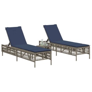 vidaXL Sonnenliegen 2 Stk mit Tisch Grau Poly-Rattan 4002752