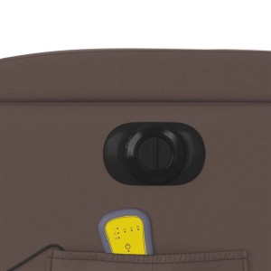 Detailansicht: Brauner Massagesessel mit Bedienelementen für Massage und Liegefunktion.