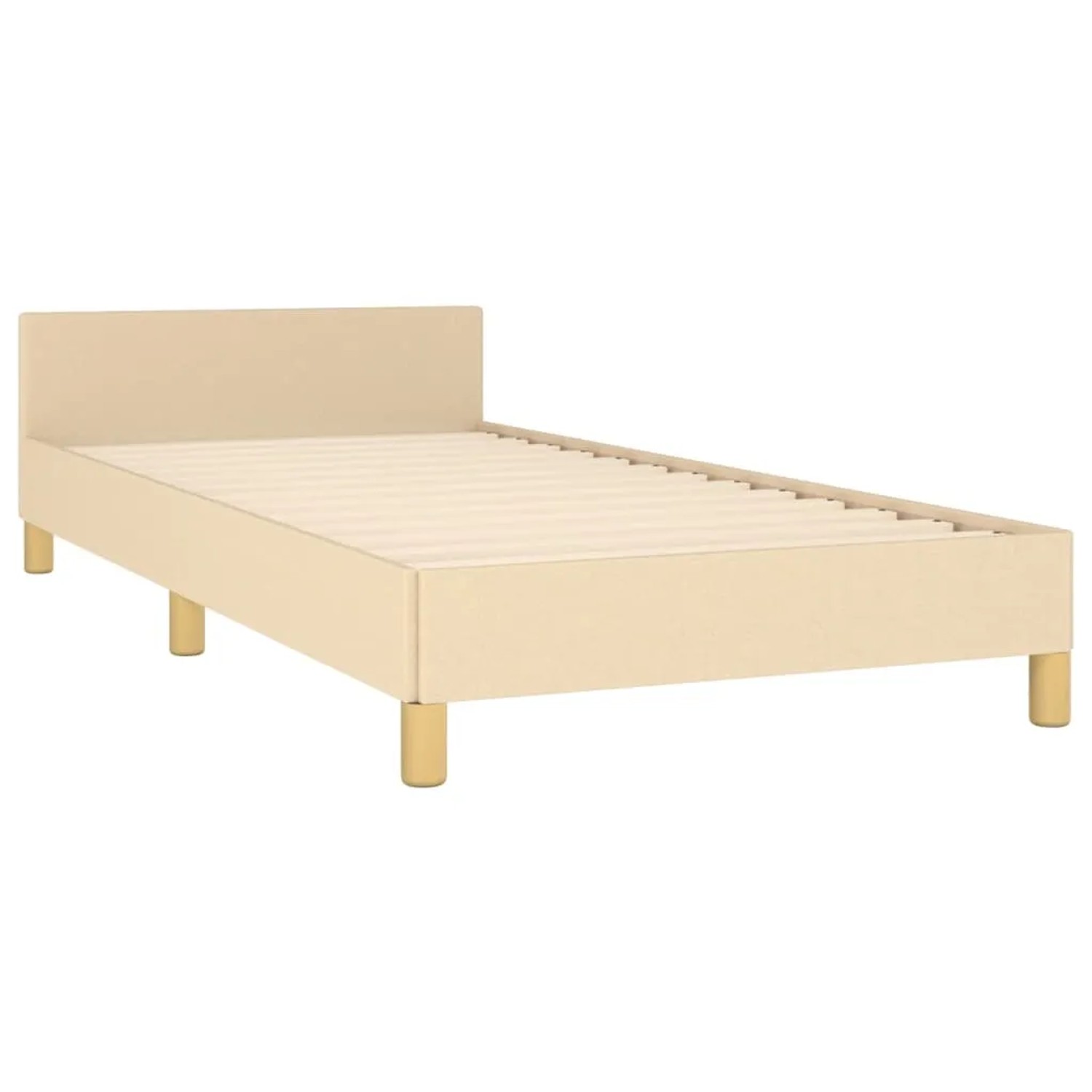 Cremefarbenes Stoff-Bettgestell (80x200 cm) mit Kopfteil. Schlichtes Design für Schlafzimmer.