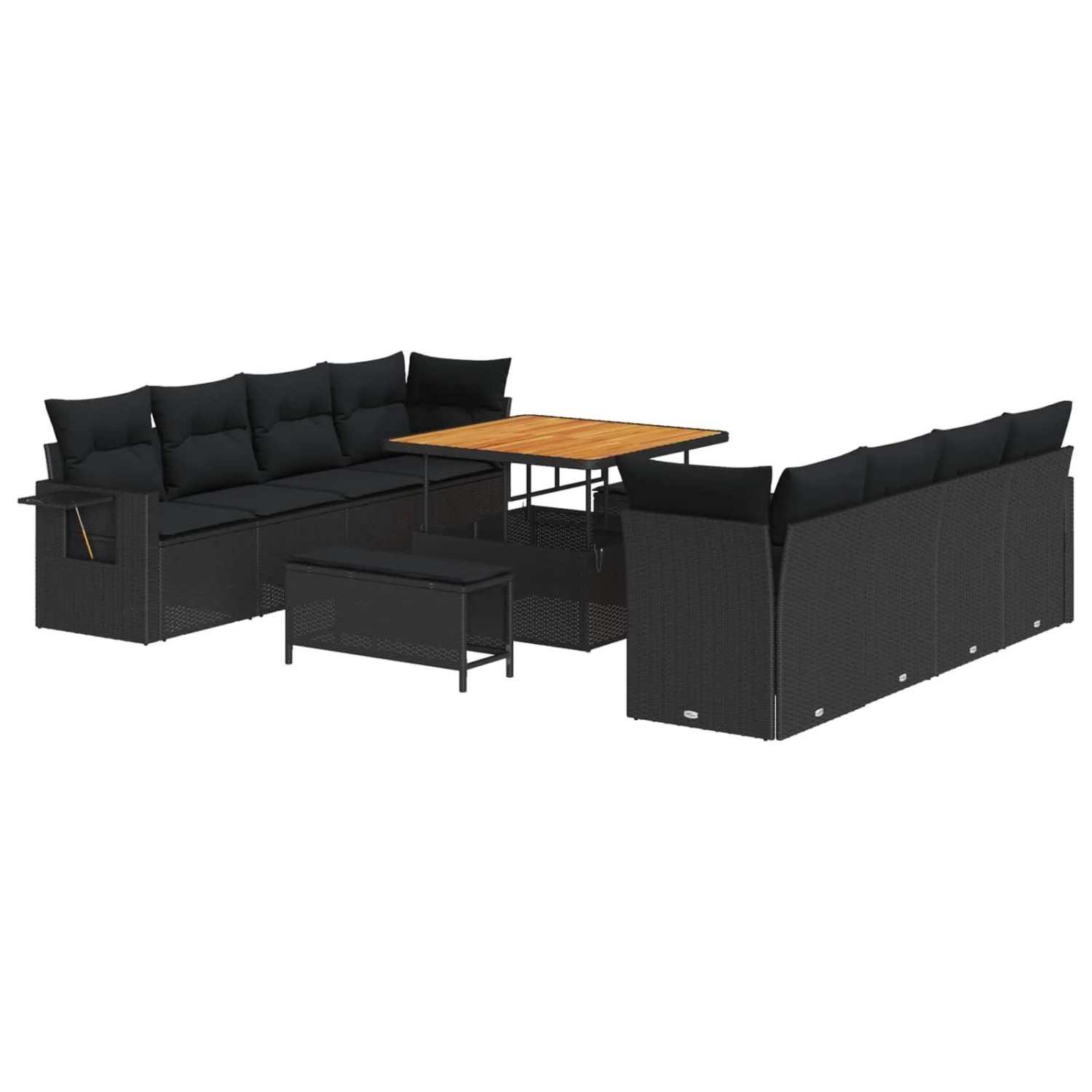 vidaXL Gartensofa-set mit Kissen 11-Tlg Schwarz Poly-Rattan 3363674