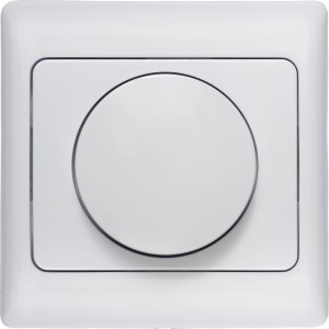Weißer Dimmer zur Unterputzmontage mit Drehknopf für Innenräume.