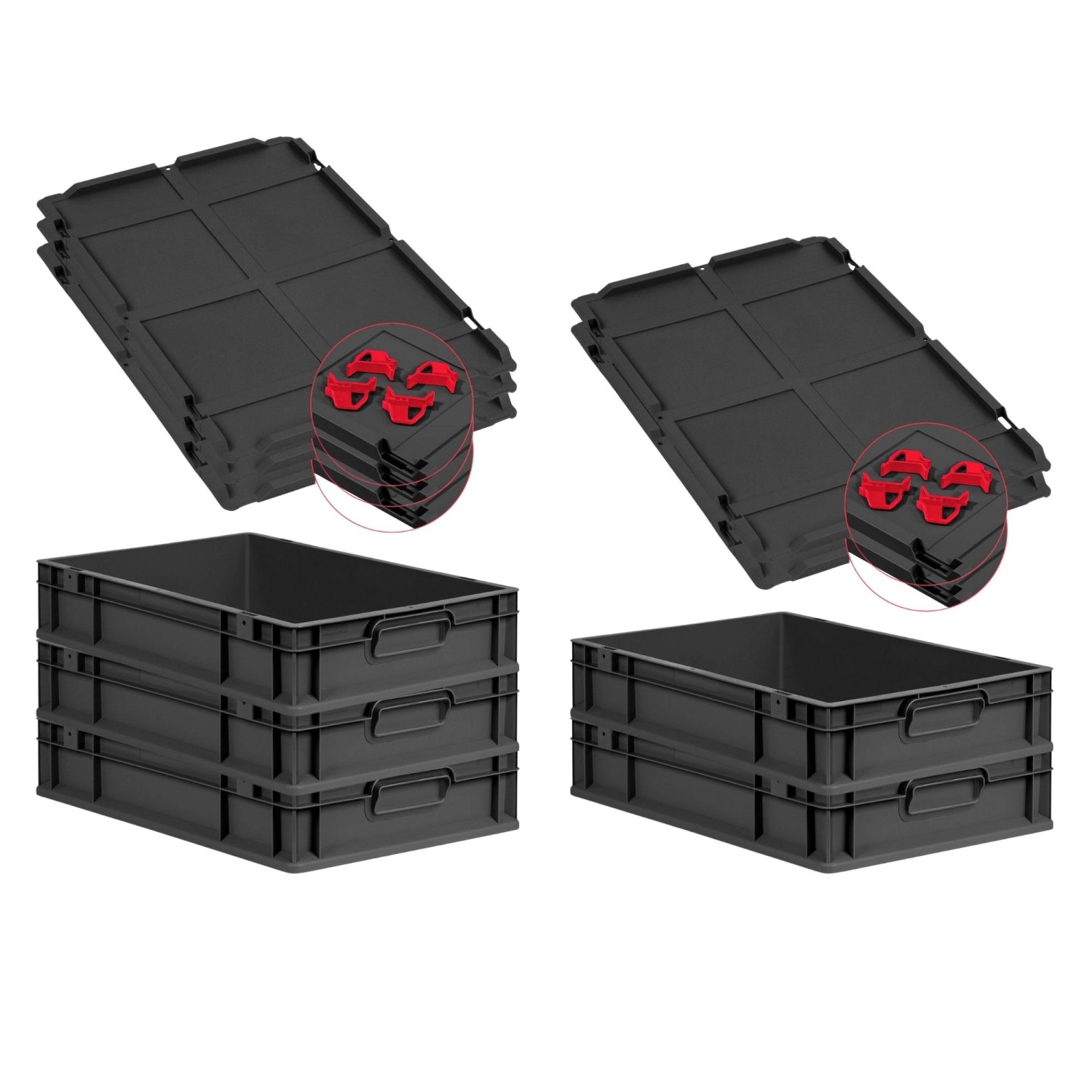 PROREGAL SparSet 5x Eurobox Nextgen Grip Mit Auflagedeckel Und Roten Versch günstig online kaufen