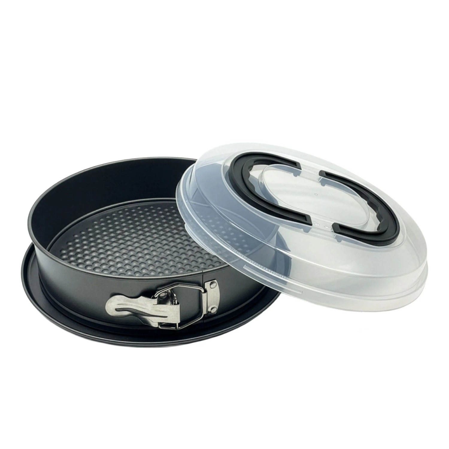 Relaxdays Springform Carbonstahl Kunststoff Anthrazit Transparent Antihaftbeschichtet Mit Deckel ø 26 cm 0,6 kg