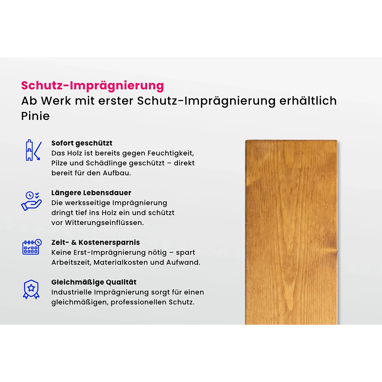 Detailaufnahme imprägniertes Holz für Alpholz Gartenhaus Sunny-A, naturbelassen.