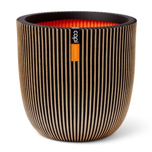 Capi Pflanztopf Kugel Groove, Ø 35 cm, Gold-Schwarz, gerillte Oberfläche.