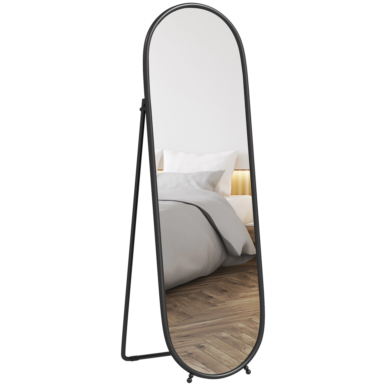 HOMCOM Ganzkörperspiegel Metall Glas 40L x 4B x 160H cm Schwarz