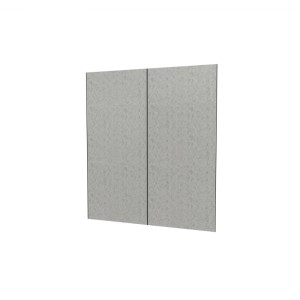 Zwei zementgraue Duschrückwände aus Premium Aluverbundplatte, 240x210cm, als Fliesenersatz für die Badwand.