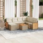 Beige 8-tlg. Garten-Sofagarnitur aus Poly Rattan mit Kissen für Terrasse und Garten.