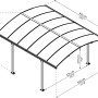 Skizze Canopia Carport Arcadia 4300, anthrazit, mit Maßangaben zu Höhe, Breite und Tiefe.