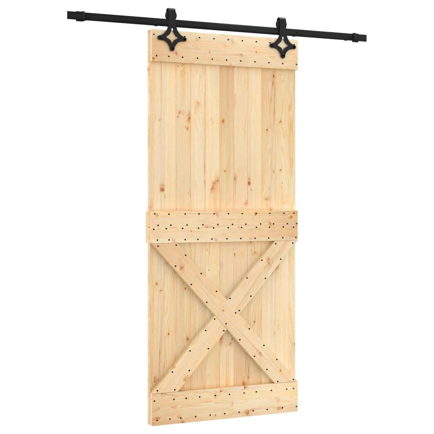 vidaXL Schiebetür Natur und Schwarz 90 x 210 cm Massivkiefer 3445076