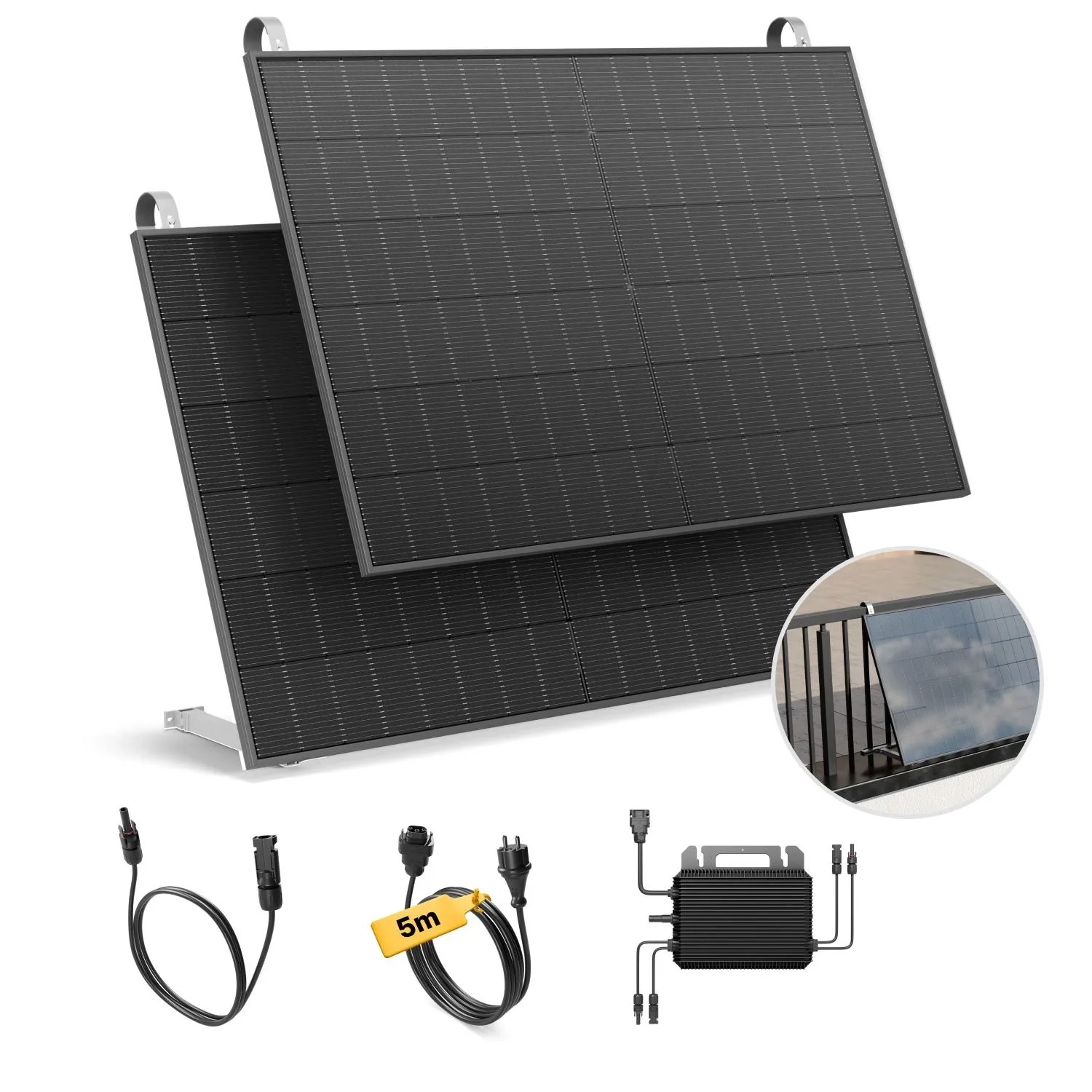 Solakon Balkonkraftwerk 900W Solaranlage mit Balkonhalterung Steckerfertig Komplettset Photovoltaik 800W Kabellänge 5m