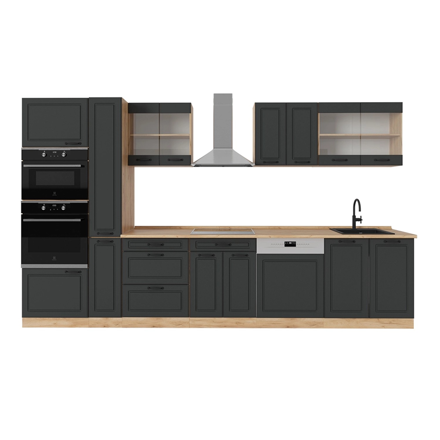 Vicco R-Line Küchenzeile Anthrazit Landhaus/Goldkraft Eiche 350 cm AP Eiche günstig online kaufen