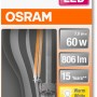 Osram LED-Lampe E27 in Glühlampenform, 6,5W, 806lm, warmweiß und dimmbar.