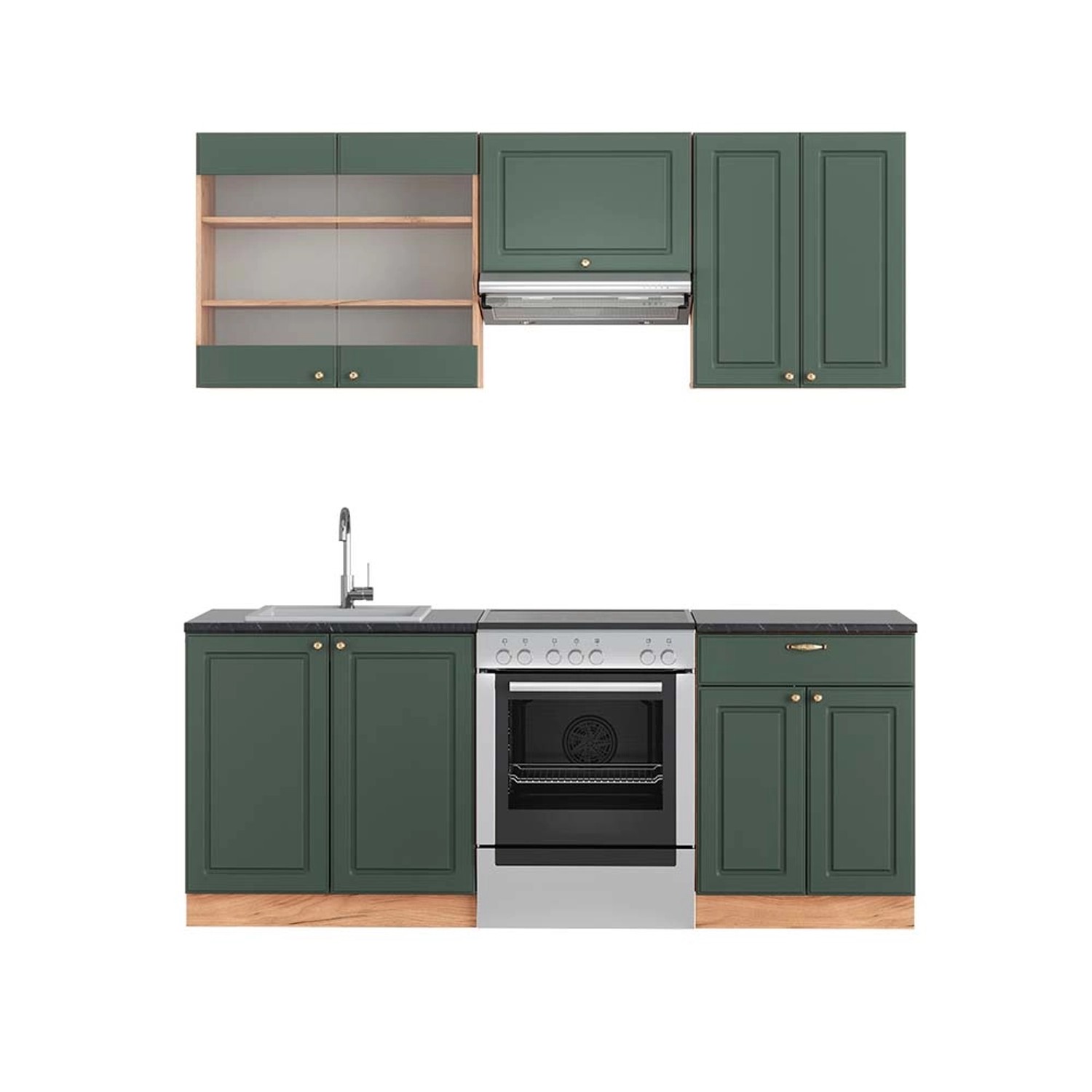 Vicco Fame-Line Küchenzeile Grün-Gold Landhaus/Goldkraft Eiche 200 cm AP An günstig online kaufen