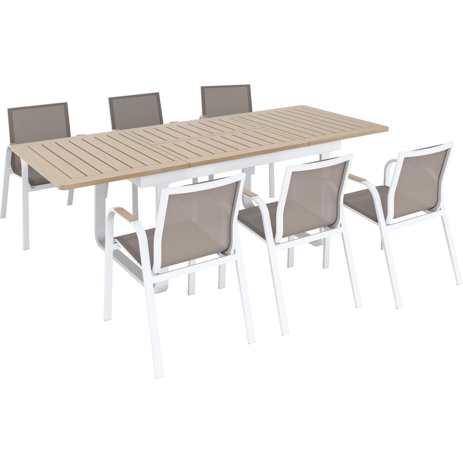 Esstischgruppe Butterfield 7-teilig Aluminium Textilien Weiß-Beige_2