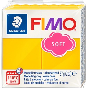 FIMO Soft Modelliermasse, sonnengelb, 57g Block. Ofenhärtend für kreative Modellierprojekte.