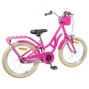 Dunkelrosa vidaXL Kinderfahrrad 24 Zoll für 8-12 Jahre mit Korb, Gepäckträger und cremefarbenen Reifen.