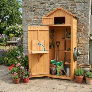 Relaxdays Gartenschrank Holz Orange Wetterfest 180,5 cm x 75 cm x 50 cm