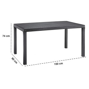 BICA Houston Gartentisch in Graphit, Teil des 5-tlg. Balkonsets, Rattanoptik, Maße 150x90x74 cm.