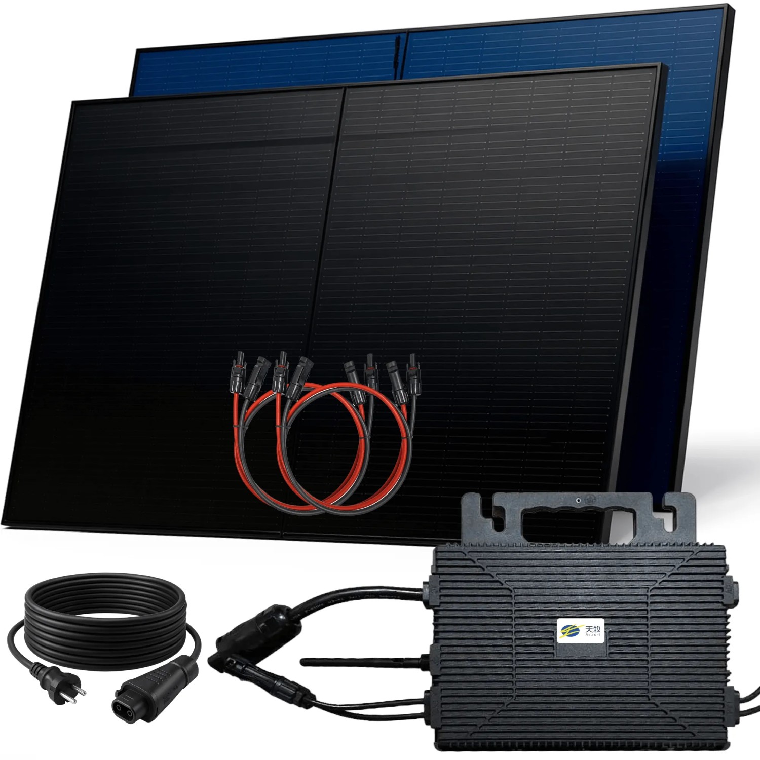 SUNNIVA Balkonkraftwerk 1000 W mit ASTRO-E 800 W Wechselrichter inkl.5m Kabel 2x 500 W Solarmodule Bifazial Fullblack Gl...