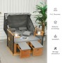 Hellgrauer Outsunny Strandkorb aus Holz und Rattan mit ausziehbaren Fußstützen.