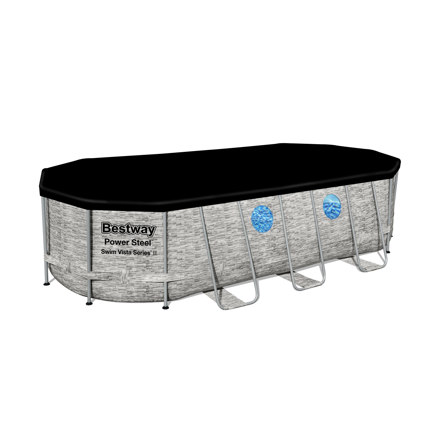 Bestway Stahlrahmenpool Set Power Steel Swim Vista, oval, 549x274x122 cm, mit Abdeckung.