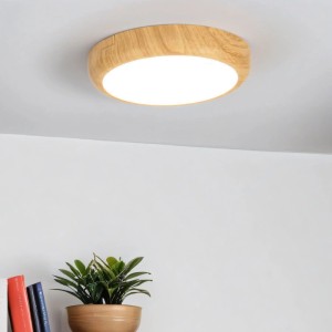 Runde LED Deckenlampe mit Holzoptik, Farbwechsel und 1450 Lumen für stimmungsvolle Licht-Erlebnisse.