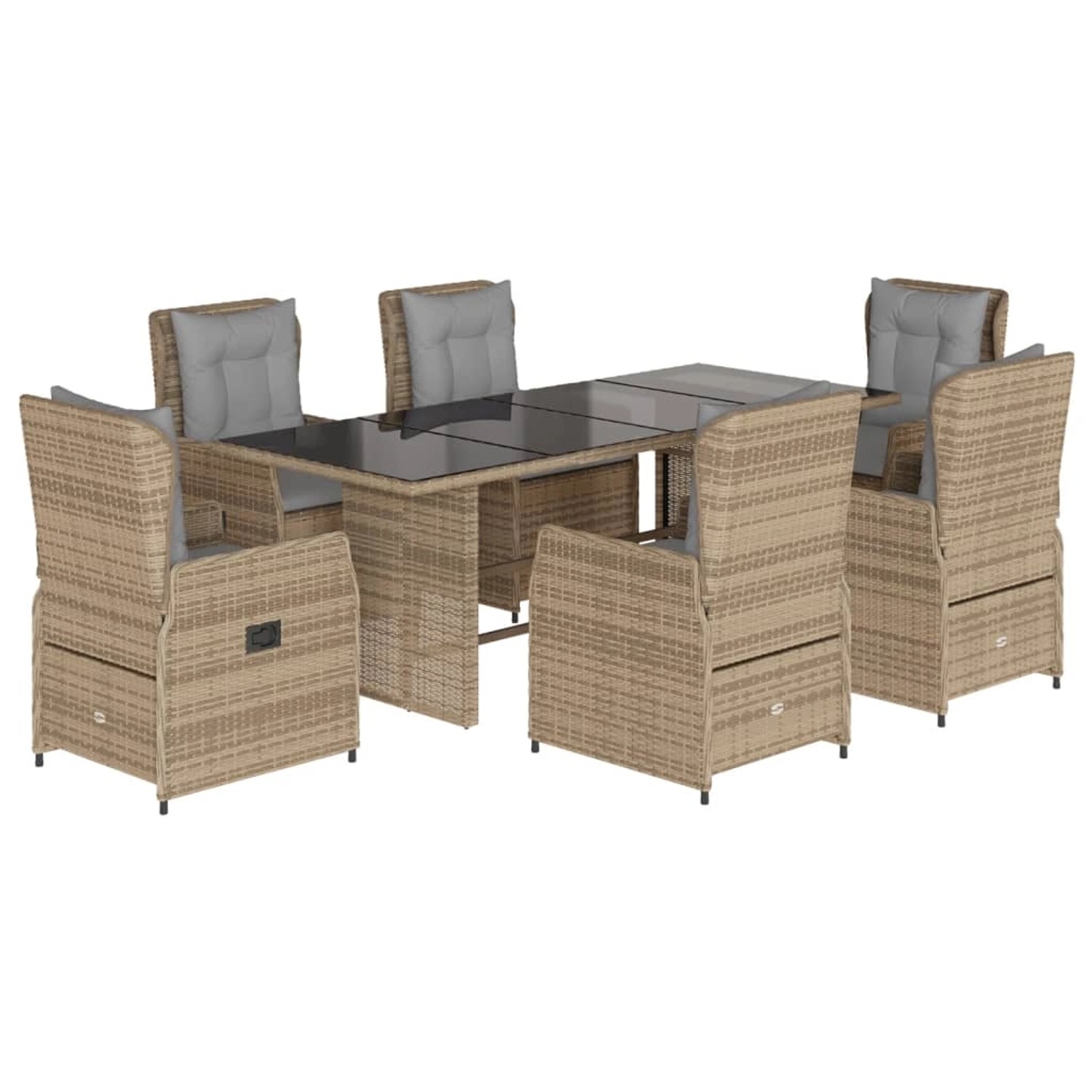 vidaXL 7-Tlg Garten-Essgruppe mit Kissen Beige Poly Rattan 3262787 günstig online kaufen