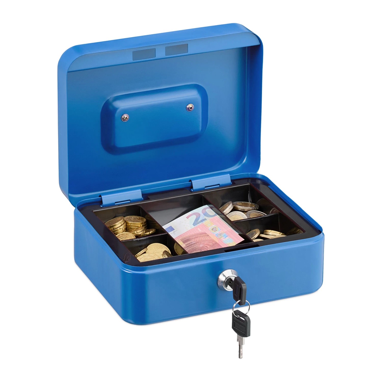 Relaxdays Geldkassette Eisen Blau Abschließbar Mit Tragegriff 8,5 cm x 20 cm x 17 cm 0,8 kg
