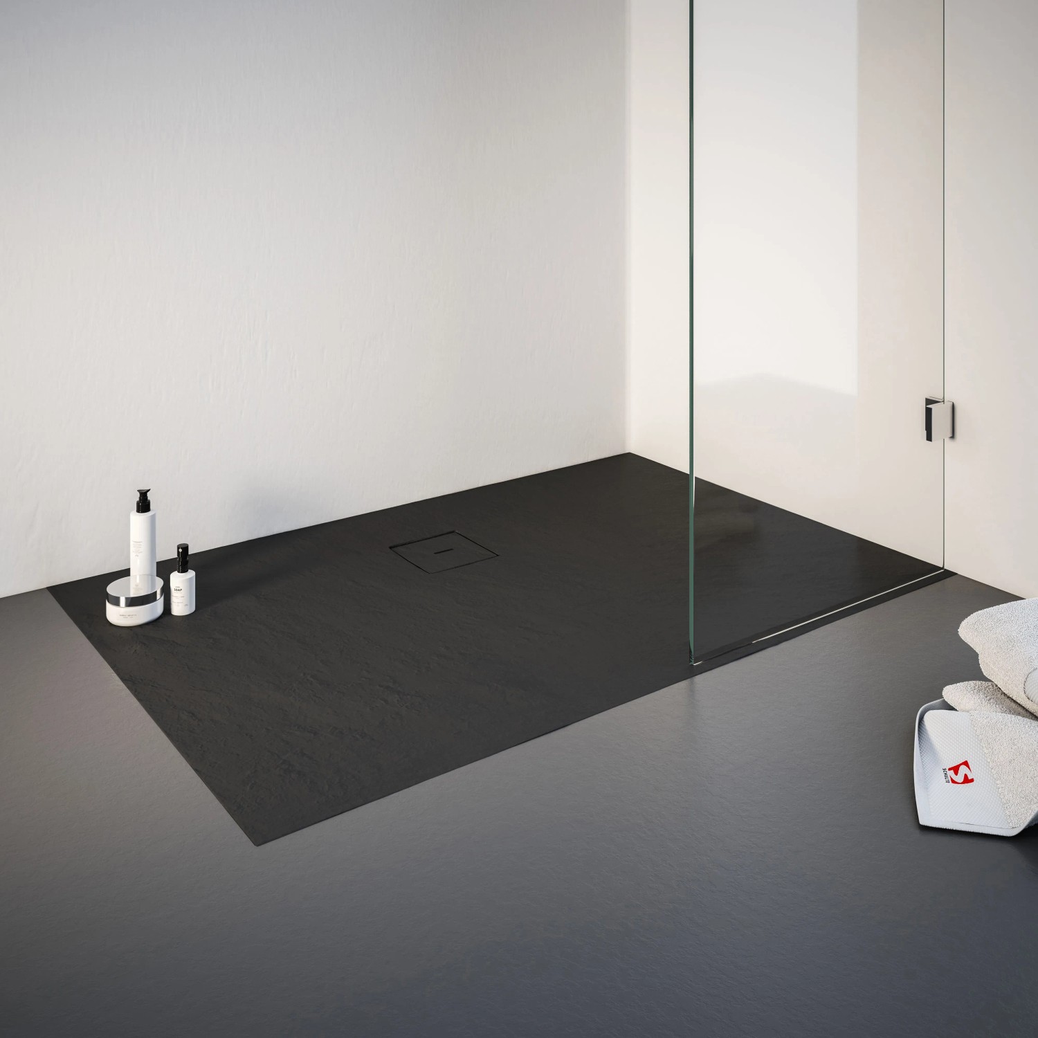 Rechteckige, anthrazitfarbene Schulte Duschwanne ExpressPlus, 140x80 cm, mit Ablauf und leichter Textur.