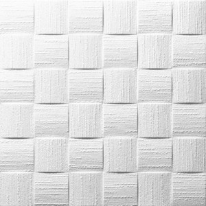 Weiße Deckenplatte Dublin, 50x50 cm, mit quadratischem 3D-Muster für die Deckengestaltung.