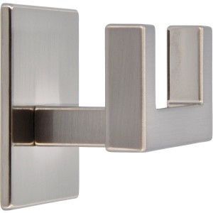 Edelstahlfarbiger, selbstklebender Garderobenhaken von Siro mit eckigem Design und zwei Aufhängemöglichkeiten.