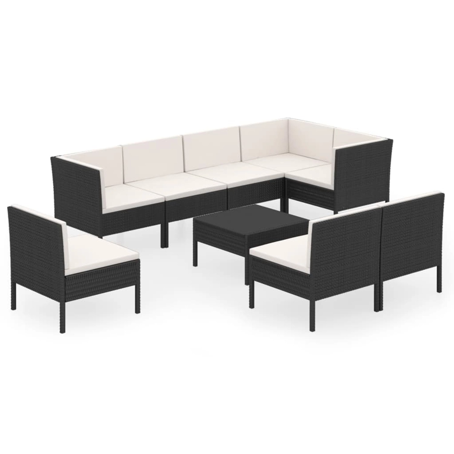 vidaXL 9-tlg Garten-Lounge-Set mit Auflagen Poly Rattan Schwarz Modell 30