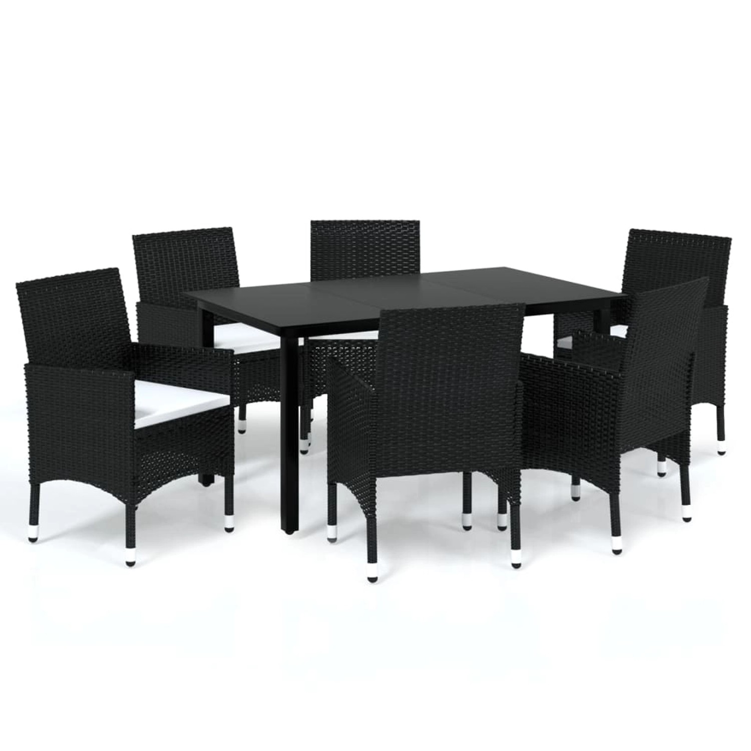 vidaXL 7-tlg Garten-Essgruppe mit Kissen Poly Rattan Schwarz Modell 1