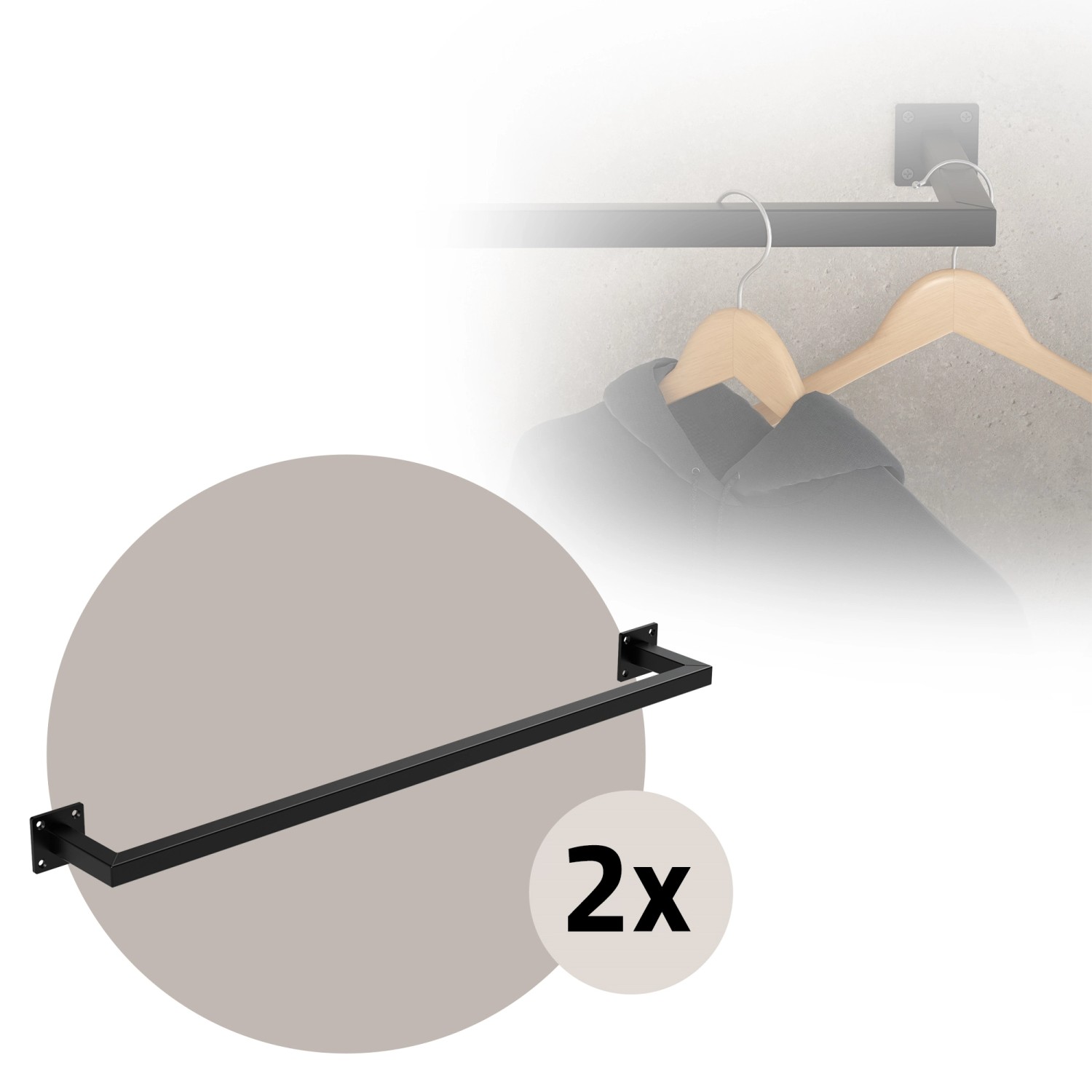ML-Design 2er Set Kleiderstange, rechteckig, schwarz, 90cm. Wandmontage für Kleiderständer & Garderobe.