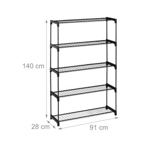 Relaxdays Blumenregal Metall Schwarz 5 Ebenen 140 cm x 91 cm x 28 cm 3,5 kg