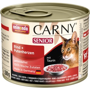 Carny Senior Katzen-Nassfutter Rind & Putenherz, 200g Dose. Alleinfutter für ältere Katzen.