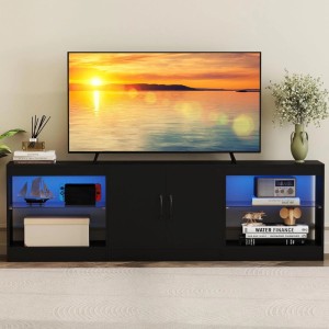 Costway 3-In-1 TV-Schrank Fernsehtisch mit Led Beleuchtung Schwarz