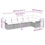 Beiges 6-tlg. vidaXL Garten-Sofa-Set aus Poly Rattan mit Kissen, Maße eingezeichnet.