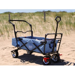 Blauer Axi Bollerwagen AB210, faltbar mit Dach, für Spiel, Freizeit und Transport.