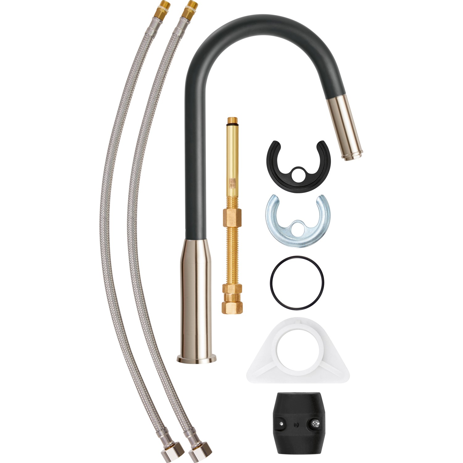 baliv Küchenarmatur KI-1120 Edelstahl-Optik mit Zubehör wie Anschlussschläuche und Befestigungsmaterial.