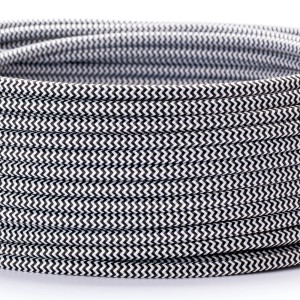 Orion Lightstyle Textilkabel, 3-adrig, schwarz-weiß, Meterware für Lampen.